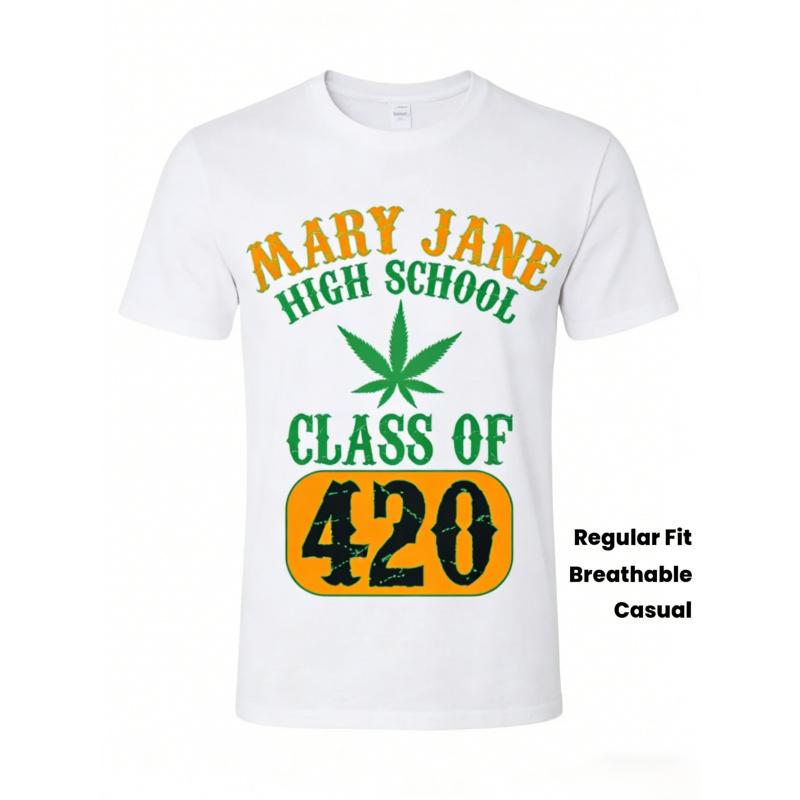 Men's Class of 420 Weed Graphic T-Shirt, 100% Fabric, Crew Neck, Short Sleeve, Regular Fit, Weekend Casual Wear, All-Season Casual Wear
