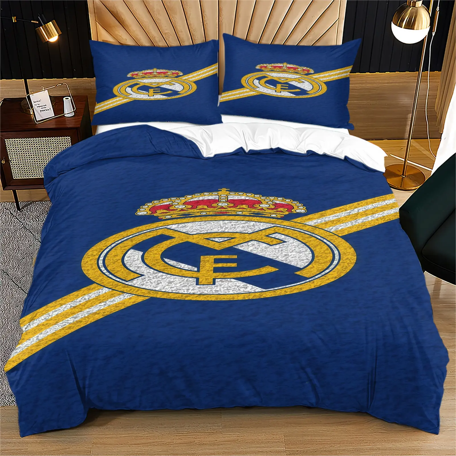 Football club printed pattern does not carry cotton, soft and durable bedding cover set, including 1 duvet cover and 1 or 2 pillowcases, without a core or pillow, suitable as a holiday gift
