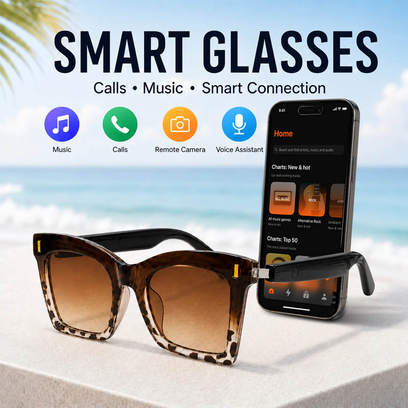 Smart Audio Glasses, Bluetooth Sunglasses with Open-Ear Speakers & Mic, Hands-Free Calling, Touch Control, Voice Assistant, UV Protection for Daily Wear