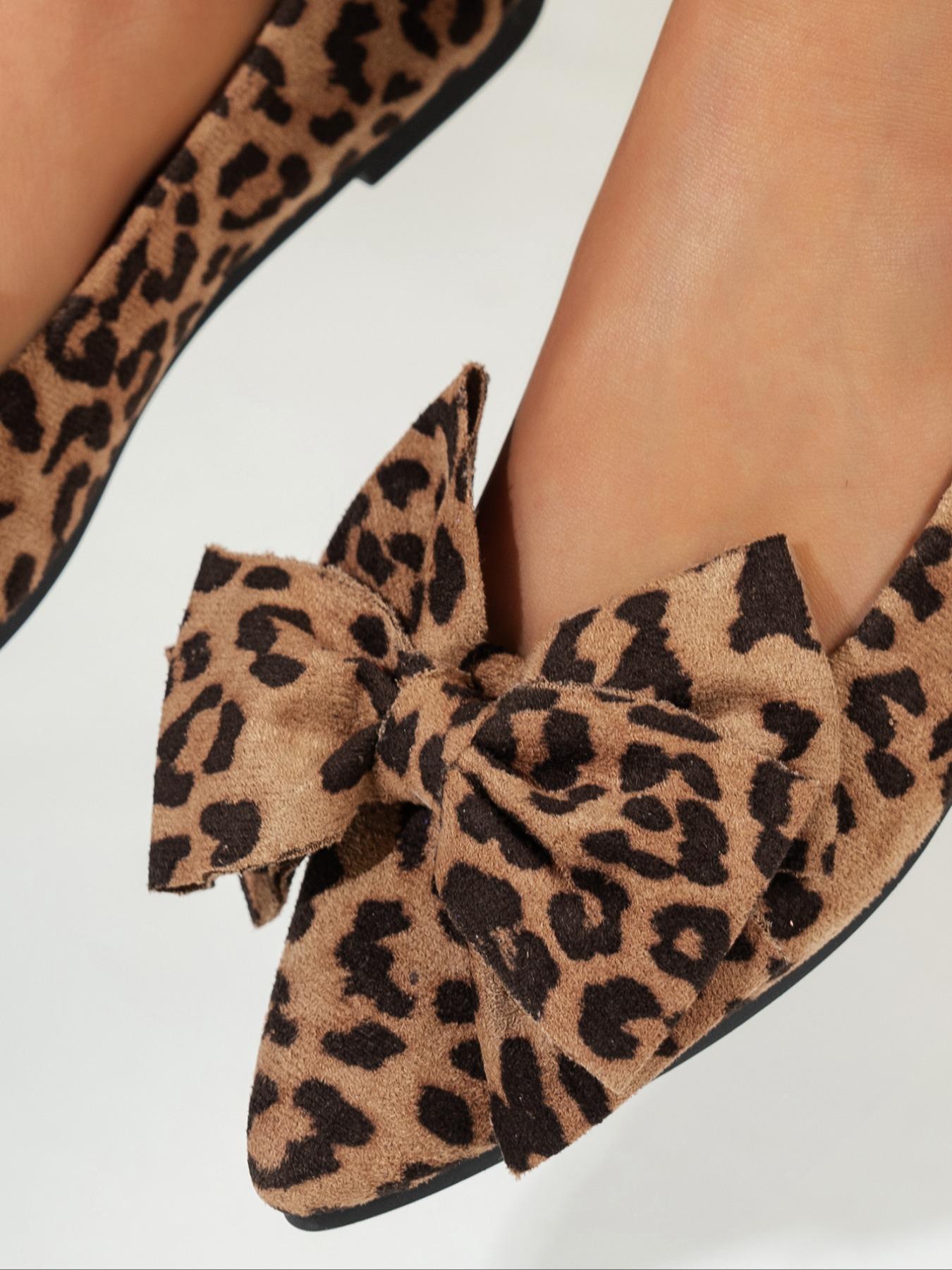 Women's Fashion Leopard Print Bowknot Design Casual Trendy Flat Shoes, Casual Comfortable Slip on Shoes for Daily Wear, Female All-match Pointed Toe Shoes for Daily Wear, Girl, Bowknot Design Flats