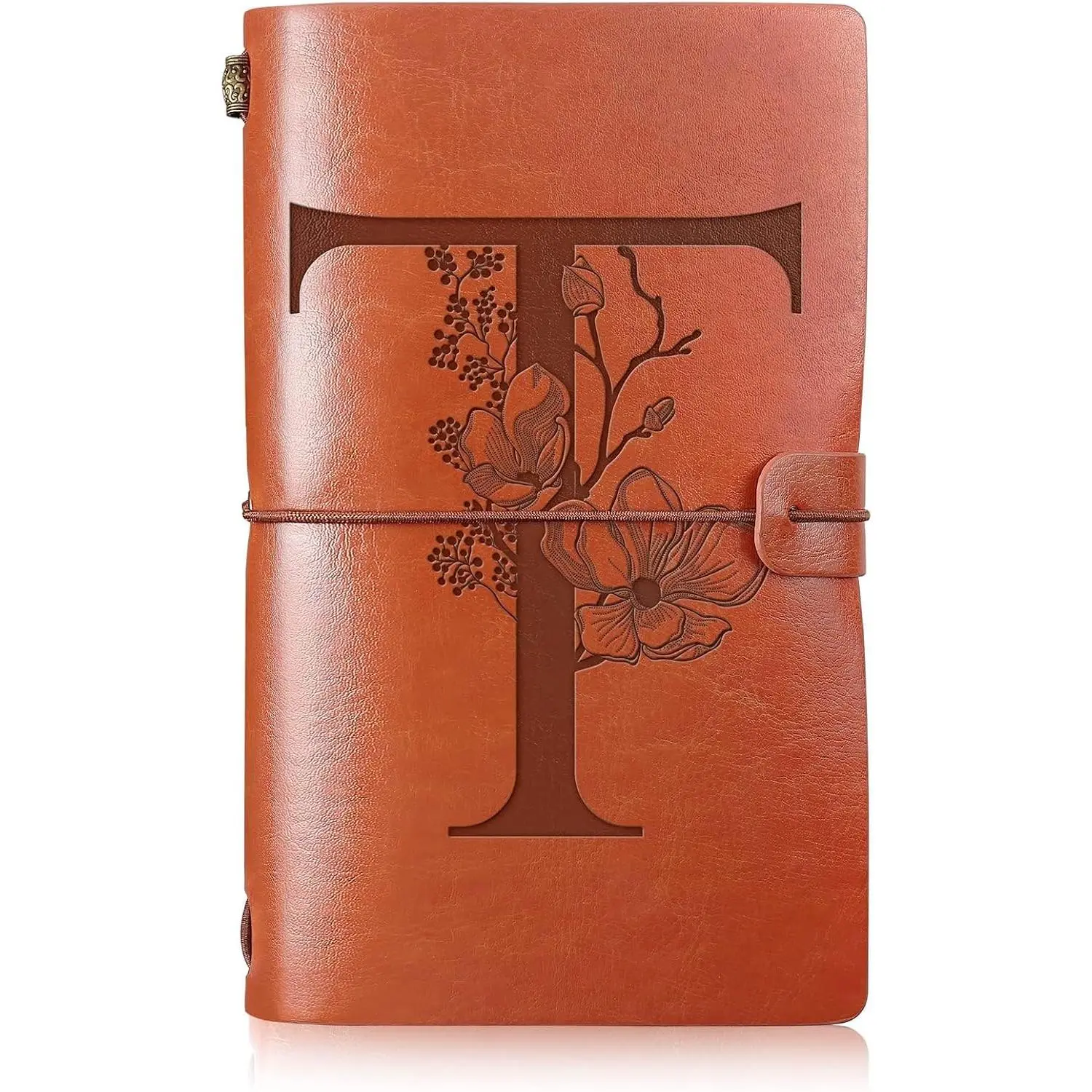 Initial Leather Travel Journal Monogrammed Notebook Personalized | Appreciation Gifts Refillable Diary Writing Notepad for Women Graduation Birthday Christmas(T)