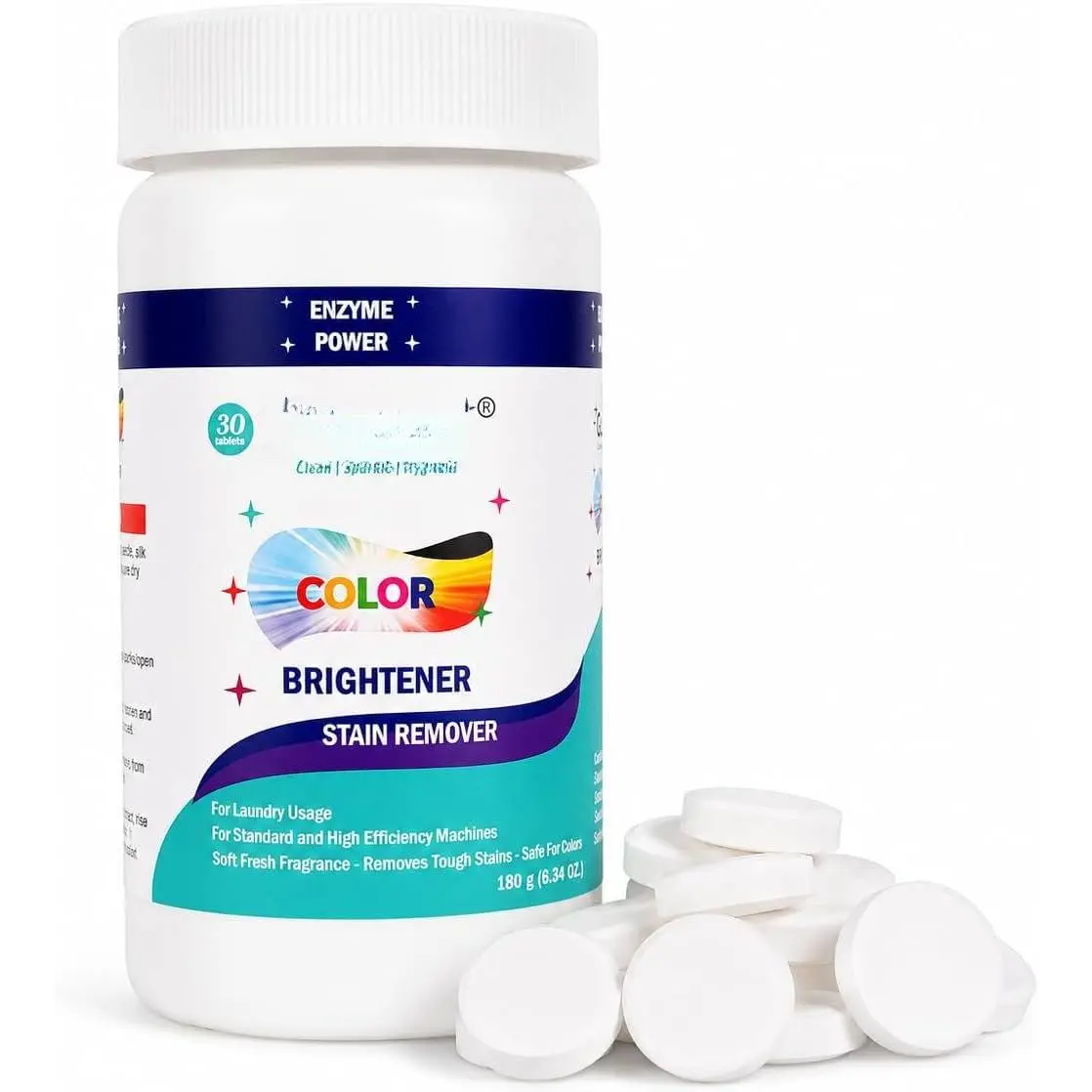 Laundry Stain Remover & Color Booster Tablets – Brightens Clothes, Removes Tough Stains, No  – 30 Enzyme Tablets for Colorful Loads (180g)