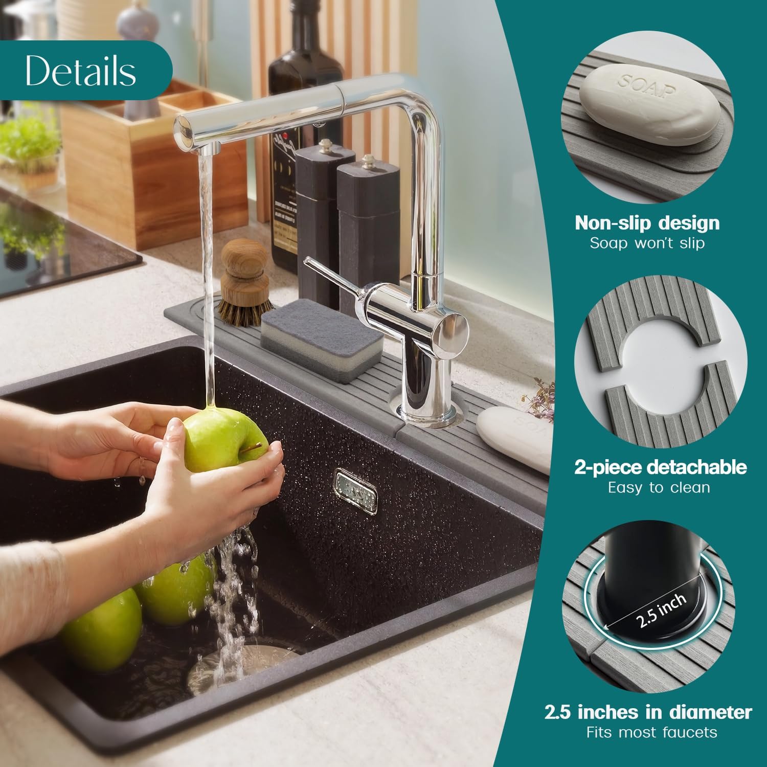 Kitchen Faucet Water Absorbing Splash Proof Pad, Diatomaceous Quick Drying Hard Pad for Water Absorption, Sink Accessories for Home Kitchen Bathroom