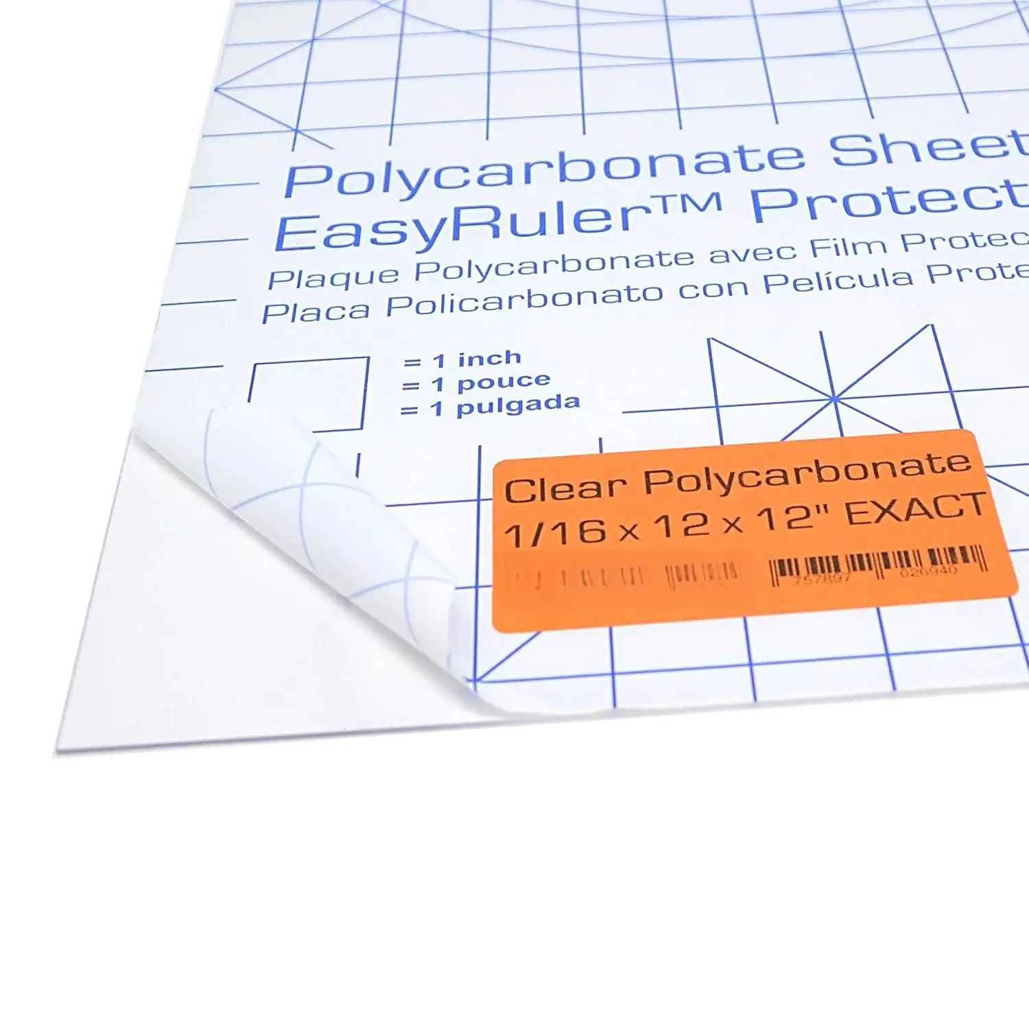 Polycarbonate Clear Plastic Sheet 12" X 12" X 0.0625" (1/16") Exact with EasyRuler Film, Shatter Resistant, Easy to Cut, Bend, Mold Than Plexiglass. Window Panel, Industrial, Hobby, , DIY, Crafts.