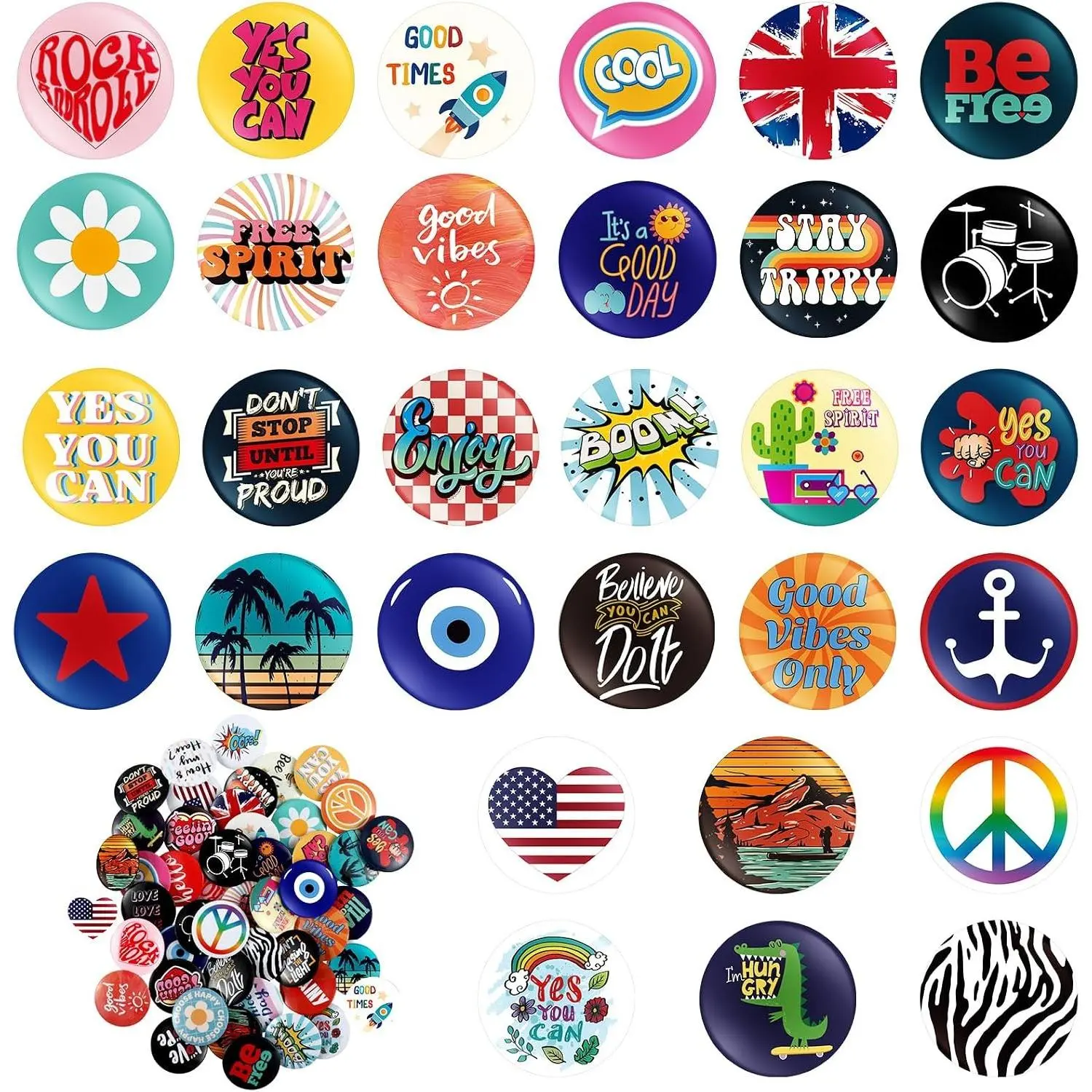 30 Pcs 1 Inch/25 mm Retro Punk Button Pins with Slogans Sayings Pinback for Backpacks Bags Hats JeansGift