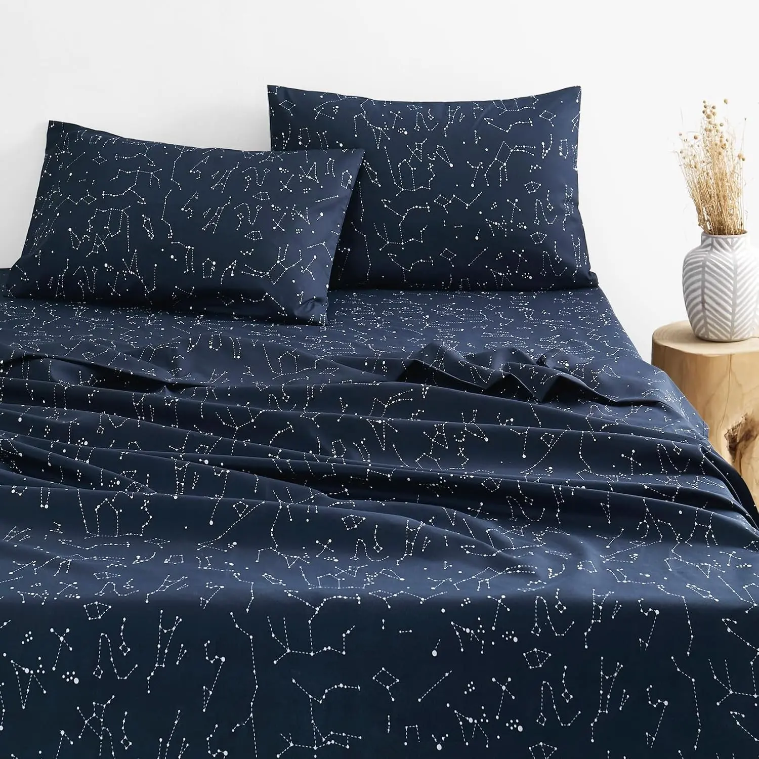 Constellation Bed Sheets, 4-Piece Sheet Set, Celestial Space Witchy Star Galaxy Astrology Bedding, Deep Pocket, Navy Blue, Queen SizeGift
