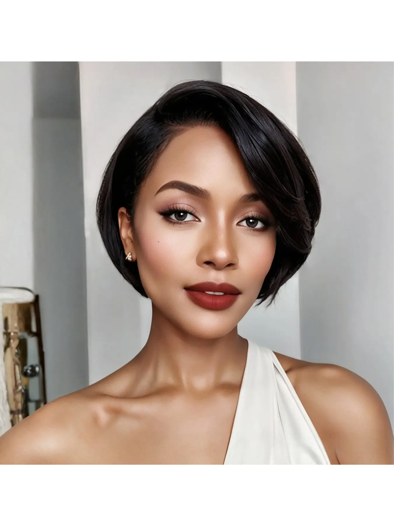 7 Inch Human Hair Bob Wig Short Straight Blunt Cut Wig Natural Black Highlight Color Bob Hairstyle for Black Women Deep Side Part Glueless Lace Wig with Pre Plucked Hairline 100% Virgin Hair Soft Texture Easy Install Fashion Everyday Wear