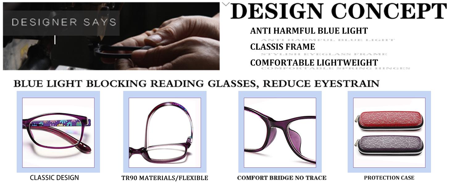 Blue Light Blocking Readers for Women - 2 Pair Ladies Computer Reading Glasses +1.25 Stylish Rectangular Frames Blue Ray Eyeglasses