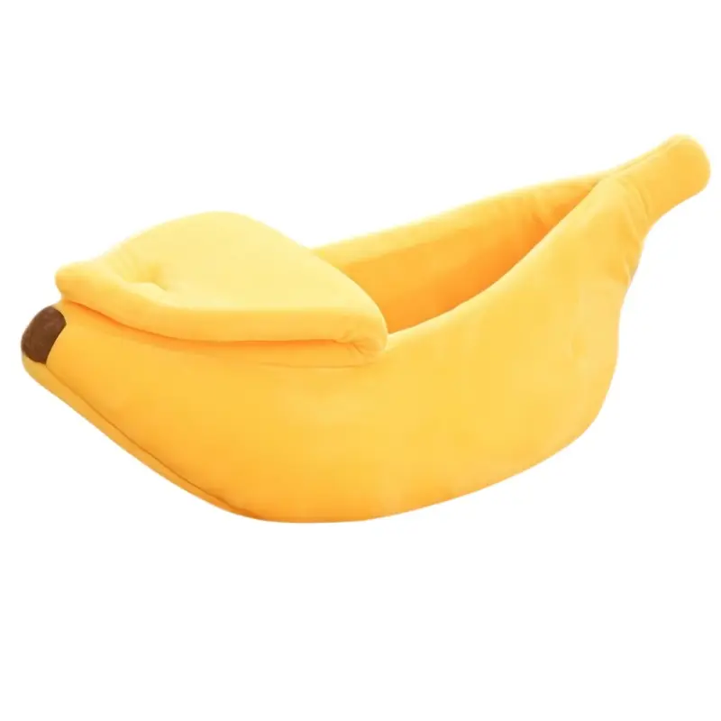 Cute Fruit-Shaped Pets Banana Shape Warm Cat Bed Dog Nest Half-Enclosed Soft Security Blanket, Cozy Animal Resting Spot