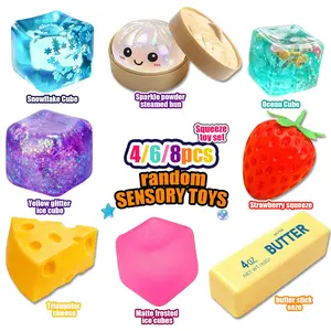 4/6/8 Piece Malt Sugar Stress Relief Fun Toy Set, Squishy Toys, Squishies Cheese, Sensory Combo Pack, Ice Cube, Cheese, Strawberry, Baozi, Kids Party Gift