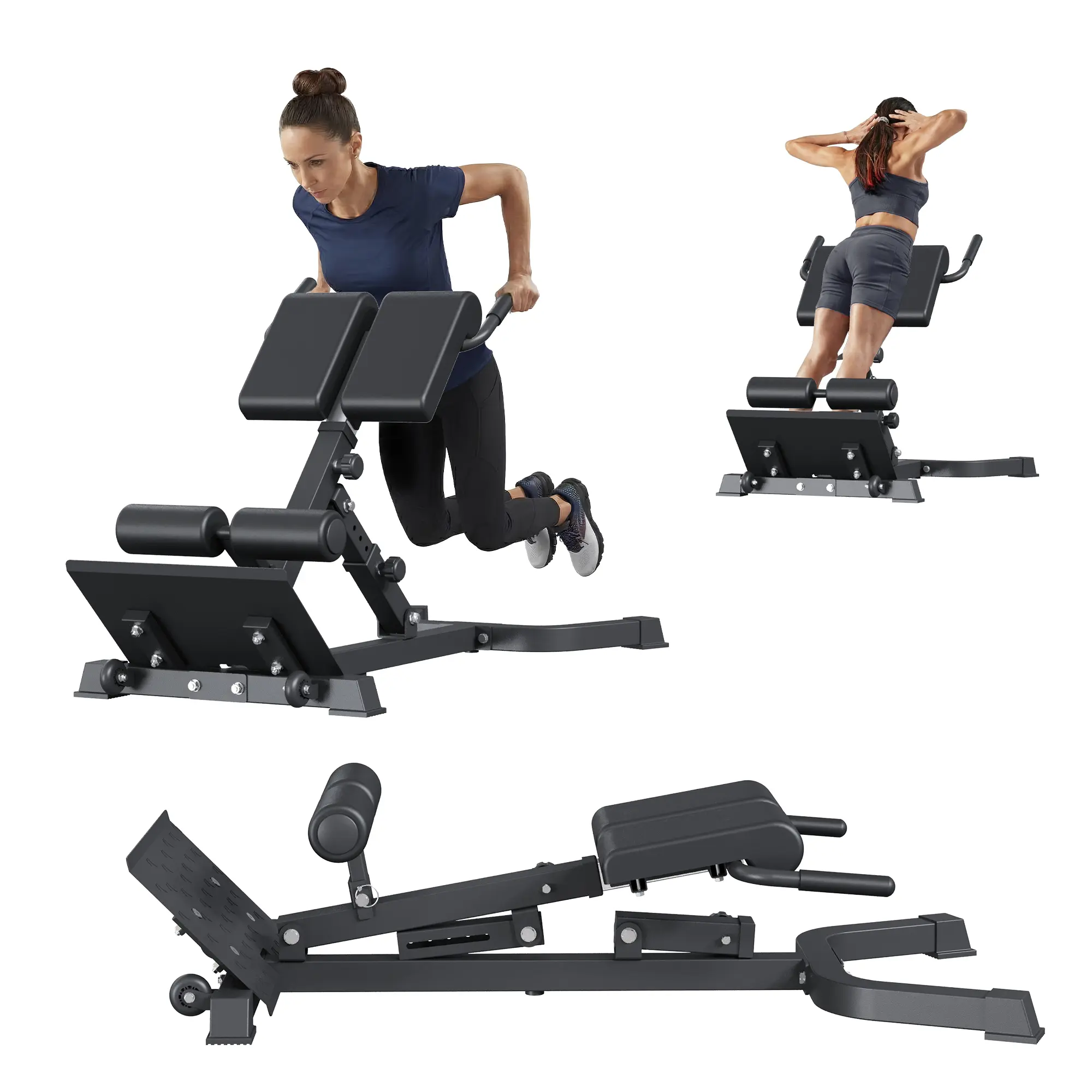 Collapsible Roman Chair Back Extension Machine – Adjustable Hyperextension Bench for Glute, Ab & Lower Back Workouts – Oversized Footplate – Home Gym Fitness Equipment – 300LBS Capacity – Relieves Sciatica & Back Discomfort