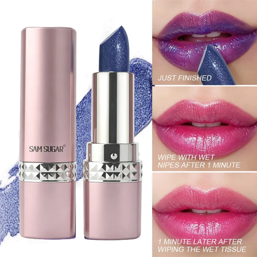 Sam Sugar Blue Rose Color Changing Lipstick, Non-Stick Cup, Long Lasting Color, Natural Lip Tint, Moisturizing Lip Balm