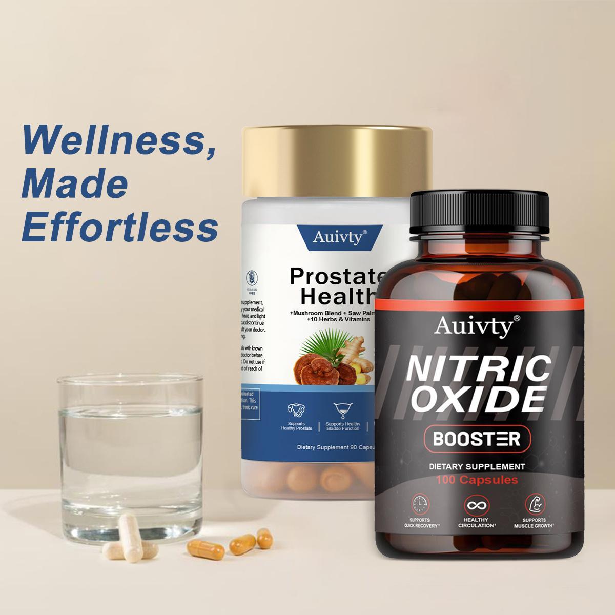 Ultimate Men's Health Bundle - Auivty - Nitric Oxide Booster 100ct + Prostate Health 90ct - Natural Supplement Capsules - Support Blood Circulation & Prostate Health