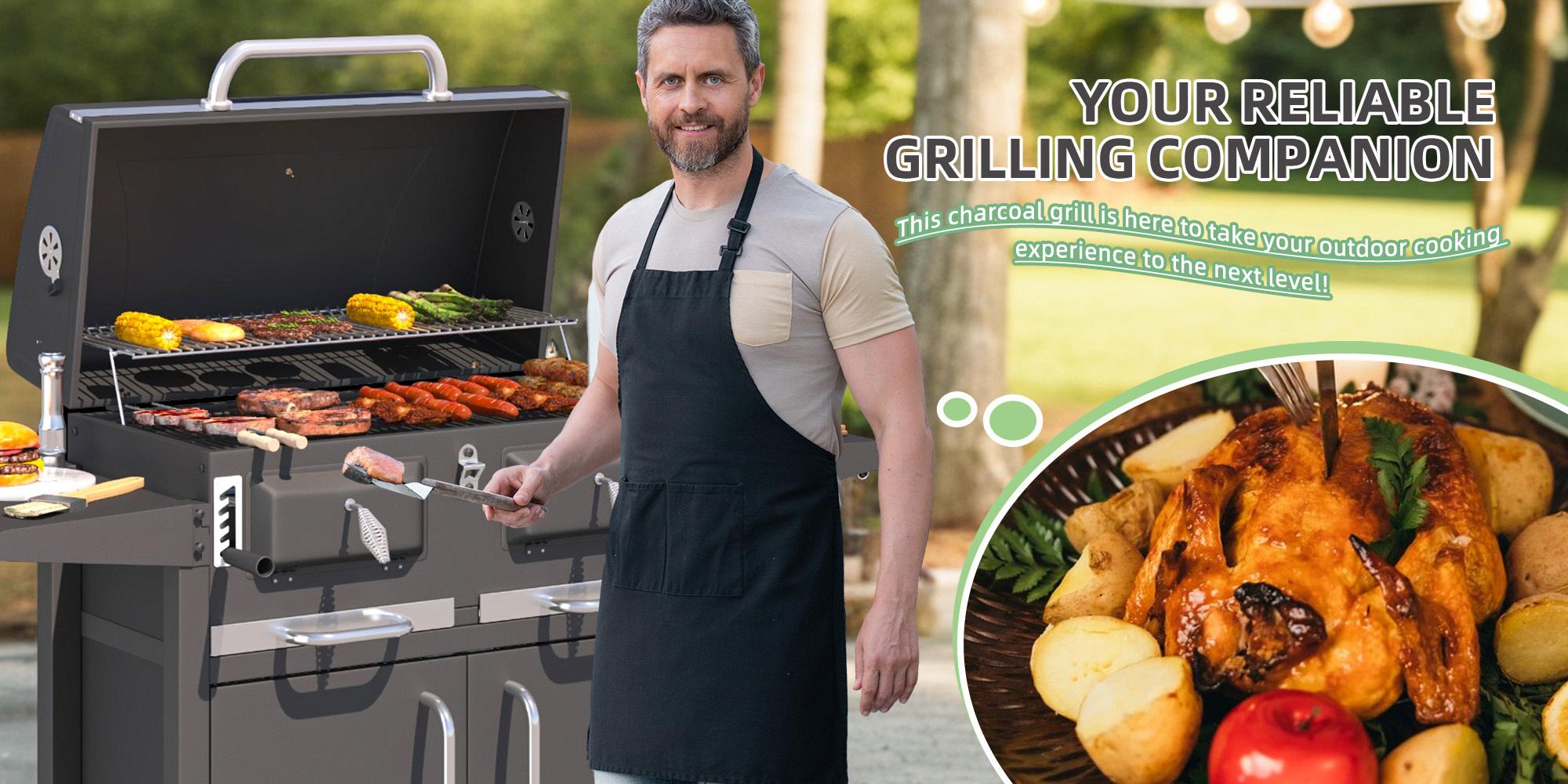 Charcoal Barbecue Grill with Foldable Side Tables, Adjustable Charcoal Trays & Large 860 sq.in Cooking Area, Heavy-Duty Steel Grill for Outdoor Kitchen, Black Charcoal Barbecue Grill with Foldable Side Tables, Adjustable Charcoal Trays & Large 860 sq.in Cooking Area, Heavy-Duty Steel Grill for Outdoor Kitchen, Black