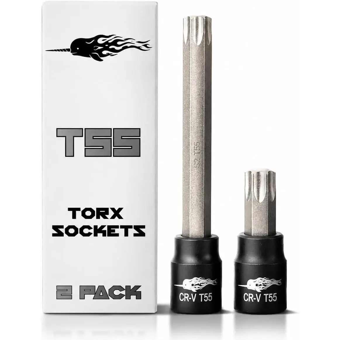 T55 Torx Socket - 3/8 Drive - 2 Pack Includes 6" Long Bit & 2" Bit - Industrial Grade S2 Alloy Steel