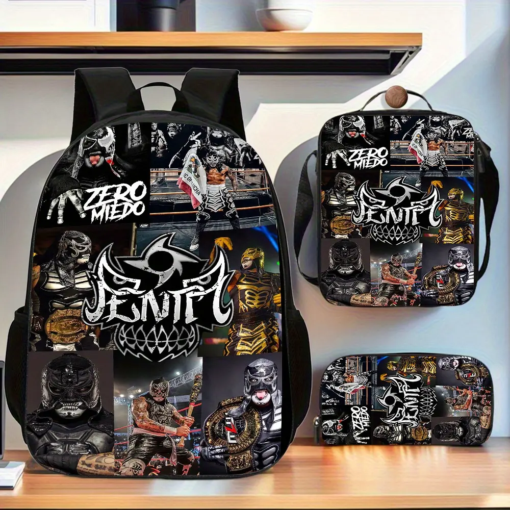 Unisex Adjustable Sizing Luchador Masks Design Backpack 3-Piece Synthetic Set - Back to School Haul, Campus Life Masks, Crossbody Bag, Pencil Case for Teens (Lucha Libre Polyester), Crossbody/Shoulder Bag