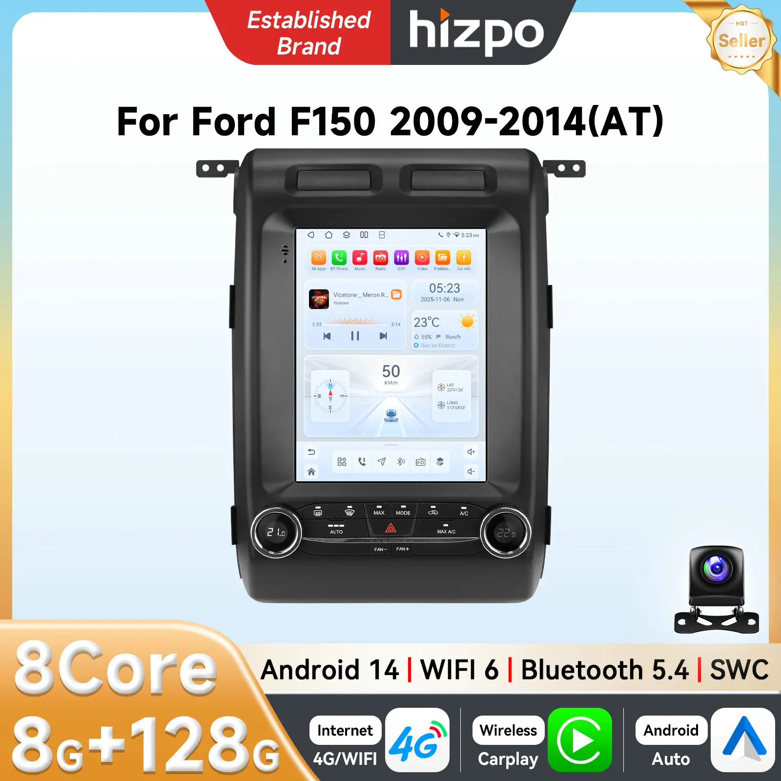 Hizpo 9.7" AI Android Car Radio Head Unit for Ford F150 2009-2014, GPS Navigation, Multimedia Video Player, Stereo with WIFI, BT