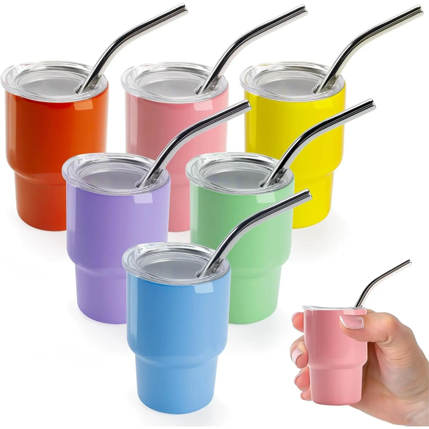 3 oz Mini Tumbler Shot Glass with Straw and Lid 6 Pack Colored Stainless Steel Sublimation Shot Tumblers Mini Cup for Wedding Party  Favors