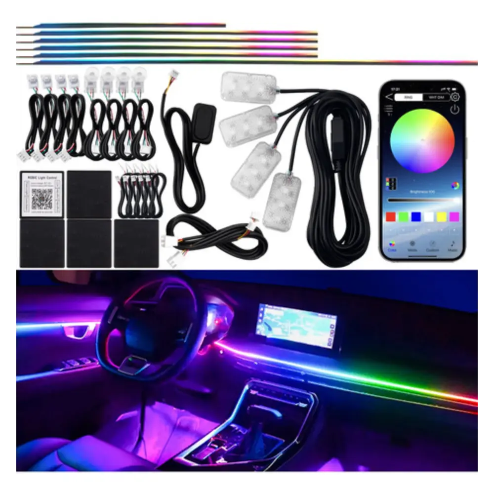 YoBis Hidden Acrylic Car LED Interior Ambient Light | RGB Flowing Color Changing Strip,  256 Color, APP Control Auto Interior Mod Decor, Cool Car Accessories for Car Enthusiasts