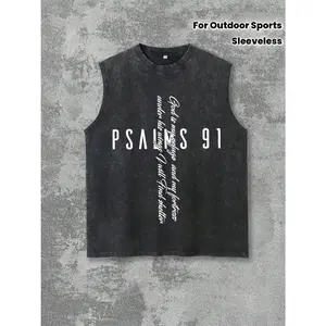Sacred Words On Clothing Vest Printed Sleeveless 230G Cotton Men'S Vest Washed To Make Old Canopy Suited For Outdoor Sports In Summer Street College Style