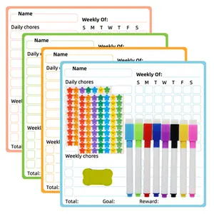 4pcs Magnetic Dry Erase Chore Charts with 2 Sheets Star Stickers+6 Pens+1 Blackboard Eraser Set Refrigerator Magnetic Chore Tracker Planning Boards