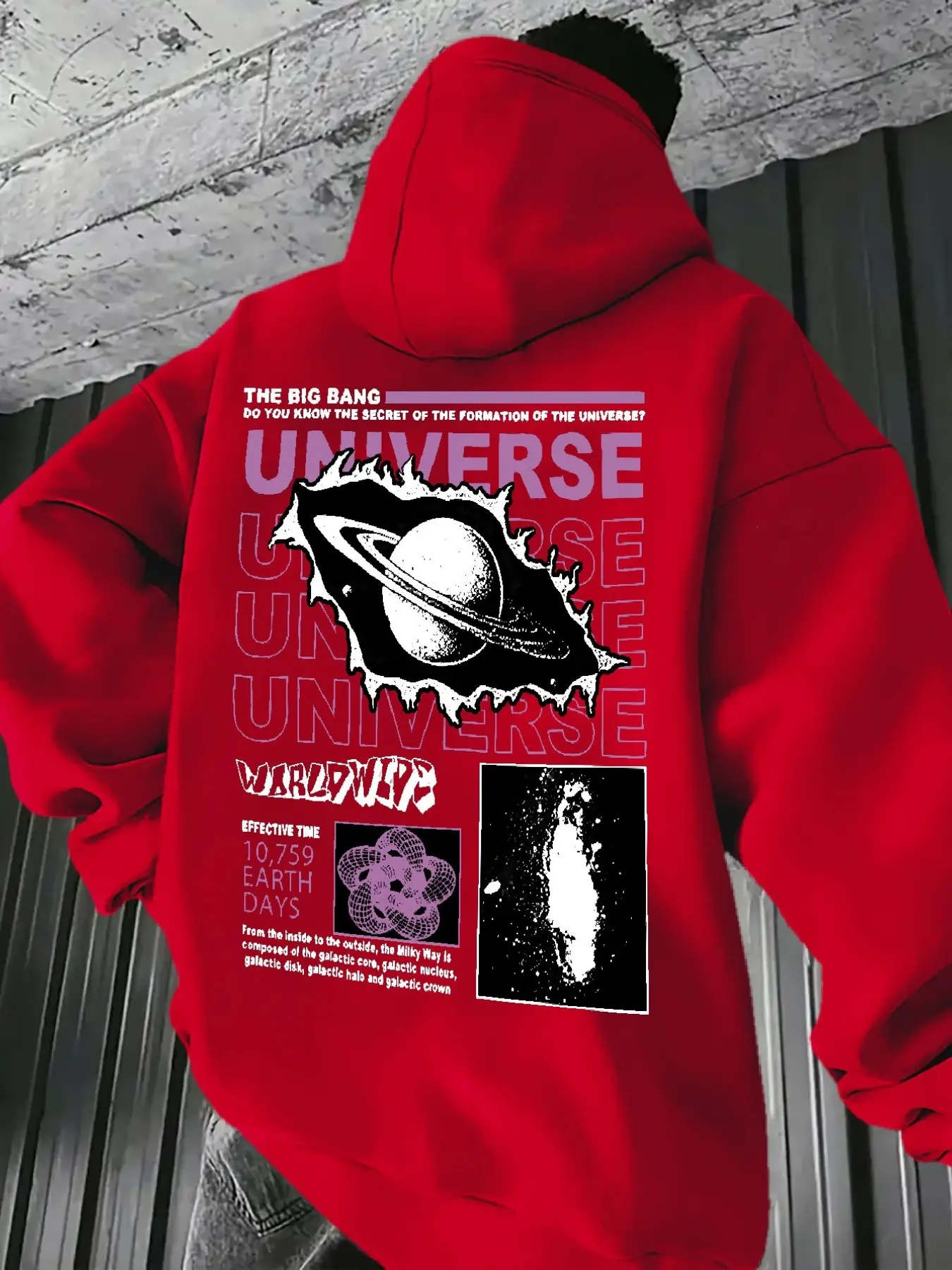 Vintage Saturn Hoodie, Big Bang Planet Patchwork Print, Streetwear, Long Sleeve Casual Loose Fit, All Seasons Sportswear