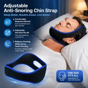 Anti Snoring Chin Strap, Adjustable Stop Snoring Mouth Guard, Breathable Neoprene Sleep Apnea Chin Strap for Men and Women, Reusable Washable Snore Relief Aid with Side Sleeper Support, 2-Pack