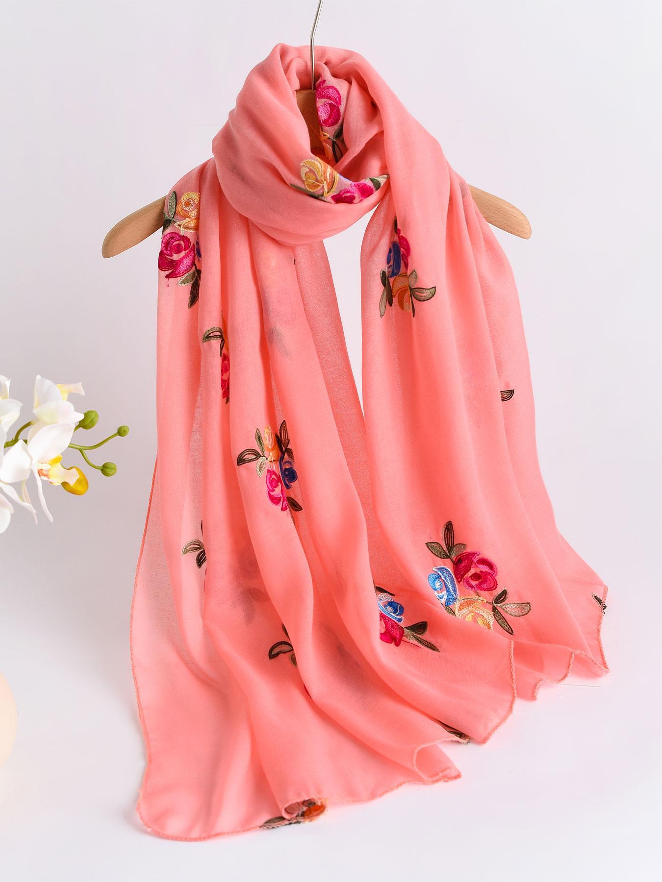 Floral Print Long Scarf, Fashionable Soft Comfortable Shawl for