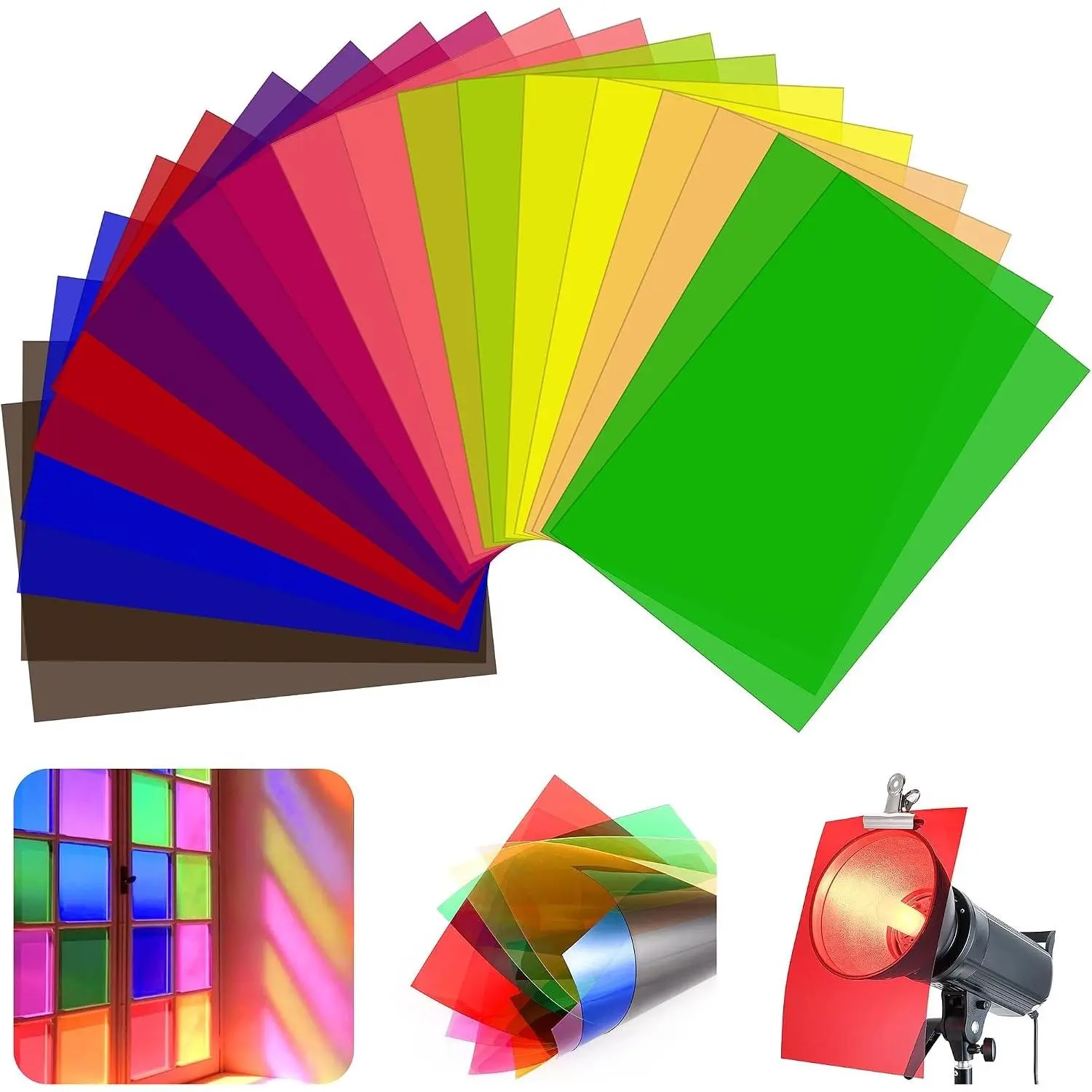 20 Pack A4 Gel Light Filter Sheets, Transparent Colored Plastic Sheets for Photography Studio Lighting, Stage LED Light, Headlight Film, DIY Tinted Window Film & Light DiffuserGift