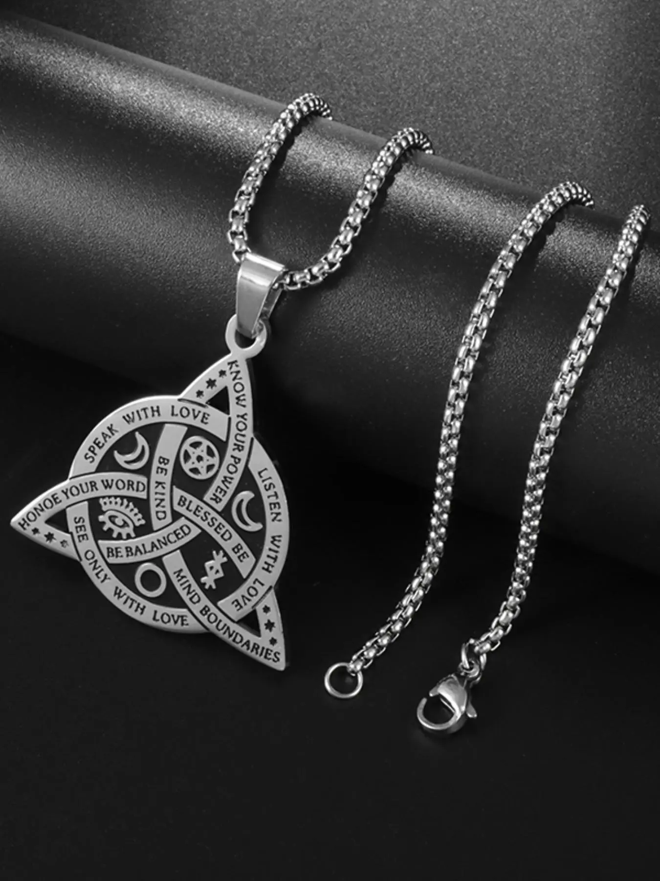 Celtic Knot Necklace Viking Pendant, Stainless Steel Triskelion Amulet, Ethnic Pattern Jewelry for Men and Women, All Seasons Wear