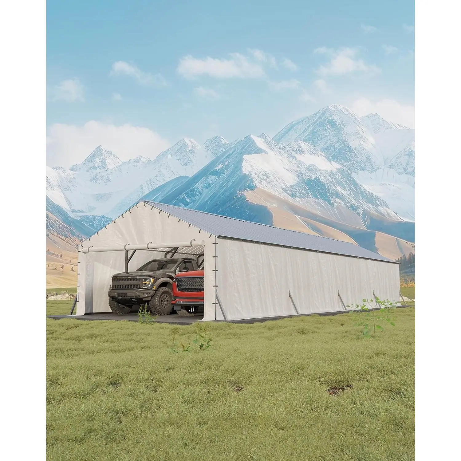 Garvee 20x40Ft Metal Carport, Enclosed Car Port with Reinforced Frame and Steel Roof, Vertical Roof Design, Car Tent Garage for All-Weather, for Full-Size Pickup Trucks, Boats & Tractors (No Frame)