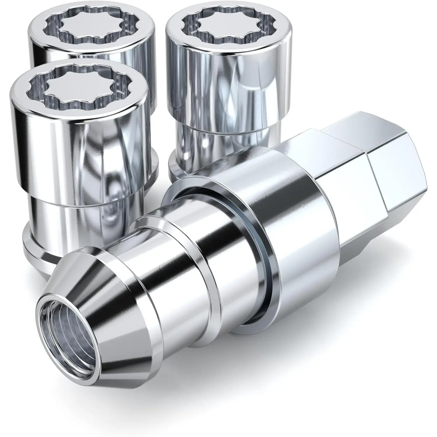 MG40710AM Chrome M12x1.50 Thread Size (1.46" L) Conical Seat Socket Type Wheel Locks, (Random Lock Pattern) 4 Pack