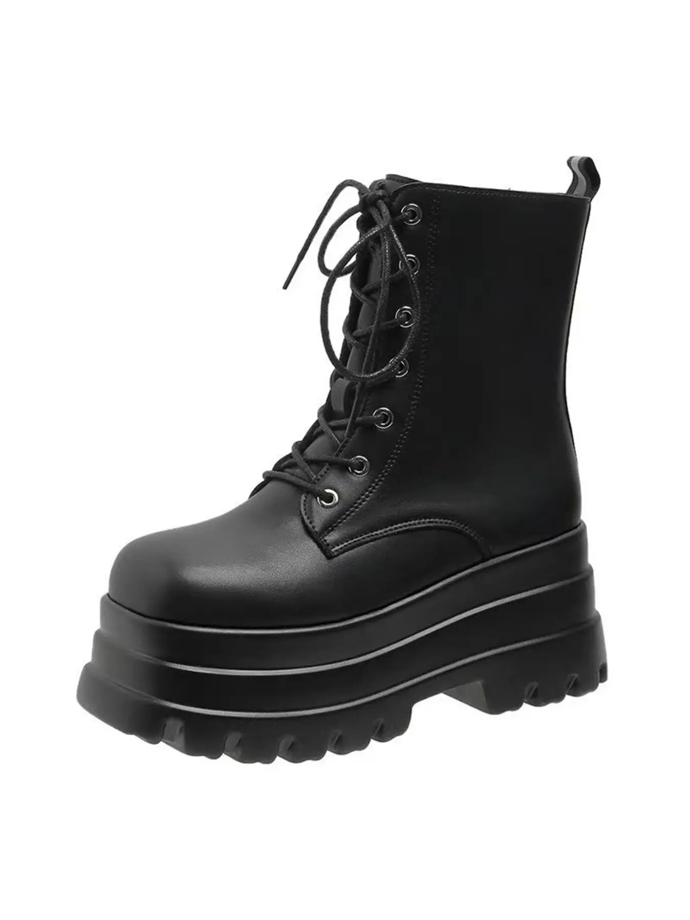 Women's Fashion Multi-Layer Thick Sole Boots, New Height-Boosting Platform Motorcycle Boots, Side Zipper, British Style, All Seasons, Size 42