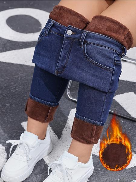 Women's Fleece-Lined Thermal Jeans, Slim Fit Denim for Fall & Winter