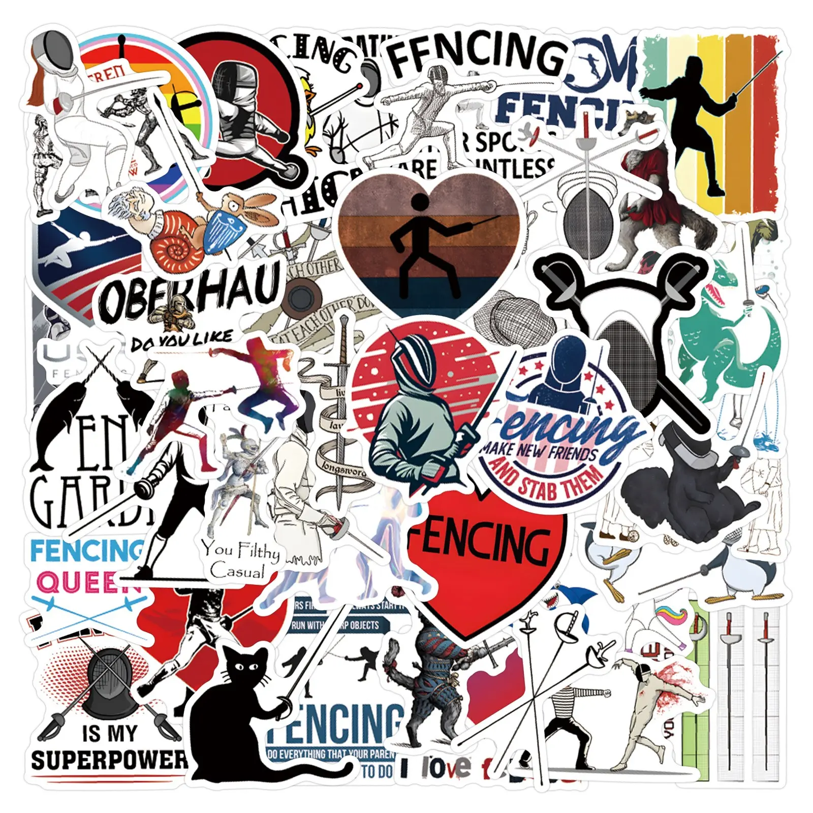 55 New Fencing Sports Stickers, Personalized Graffiti Stickers for Luggage, Water Bottle, Car, Phone Case, Waterproof Stickers