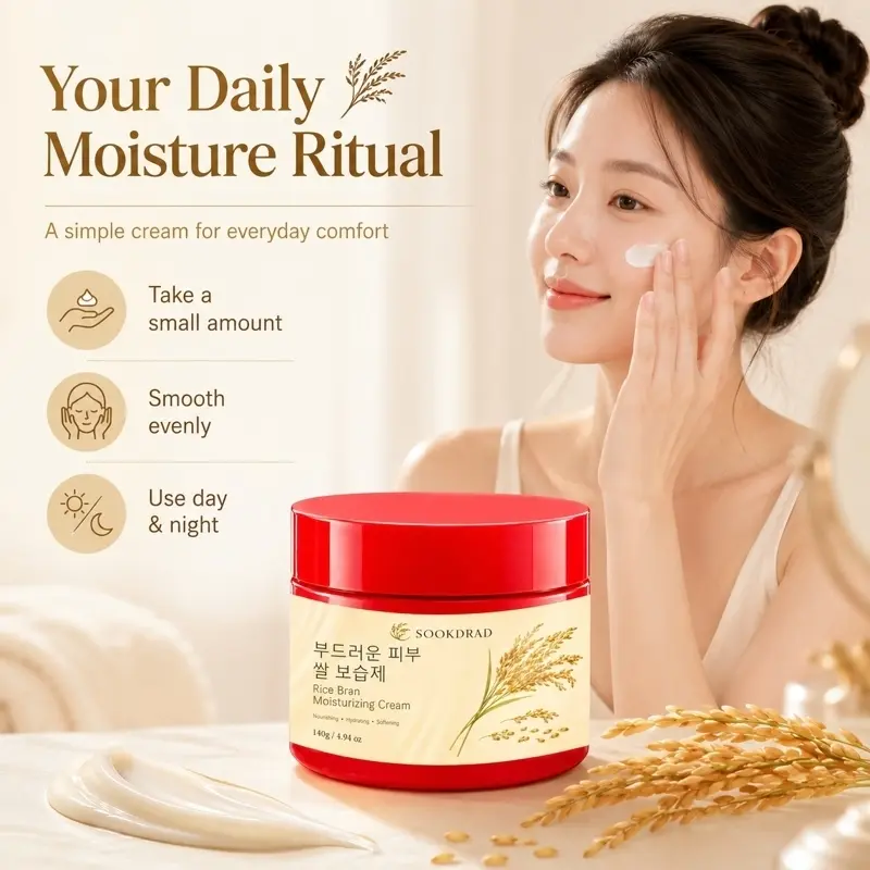 Rice Bran Moisturizing Cream, Nourishing, Hydrating, Softening, For All Skin Types, 140g