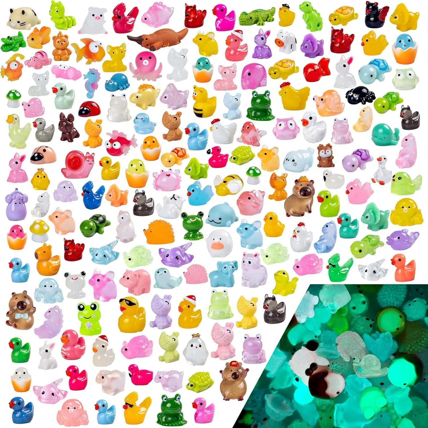 160+ Pieces Luminescent Small Size Synthetic Plastic Mini Figurines Set, Detailed Finish Decorative Statues for Garden, Dollhouse DIY Decor (Home Supplies)