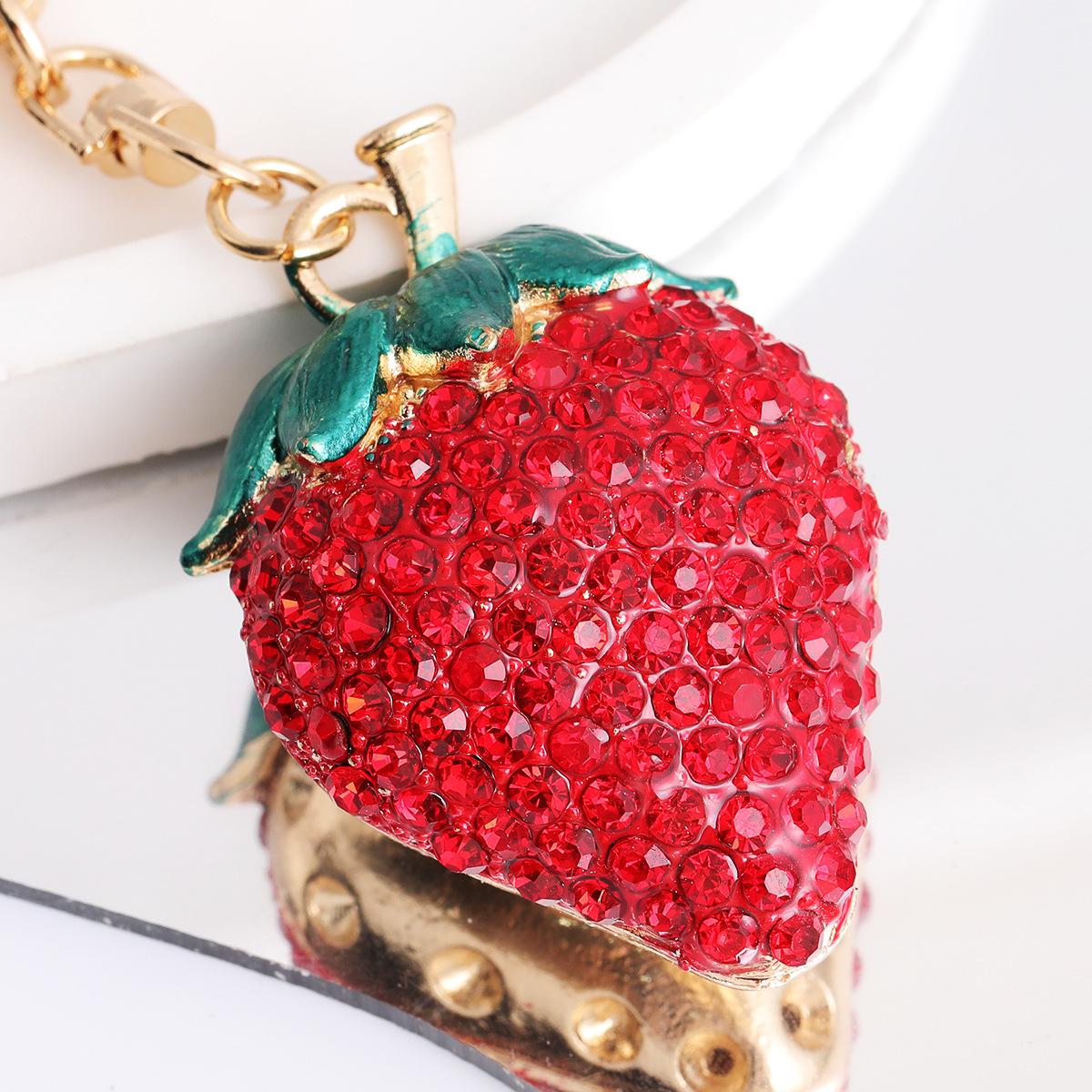 New Rhinestone fruit Keychain, 3D Fruit Bag Charm with Leaf Pendant, Cute Bling Green Apple Car Key Ring Accessory for Women,perfect daily use gift