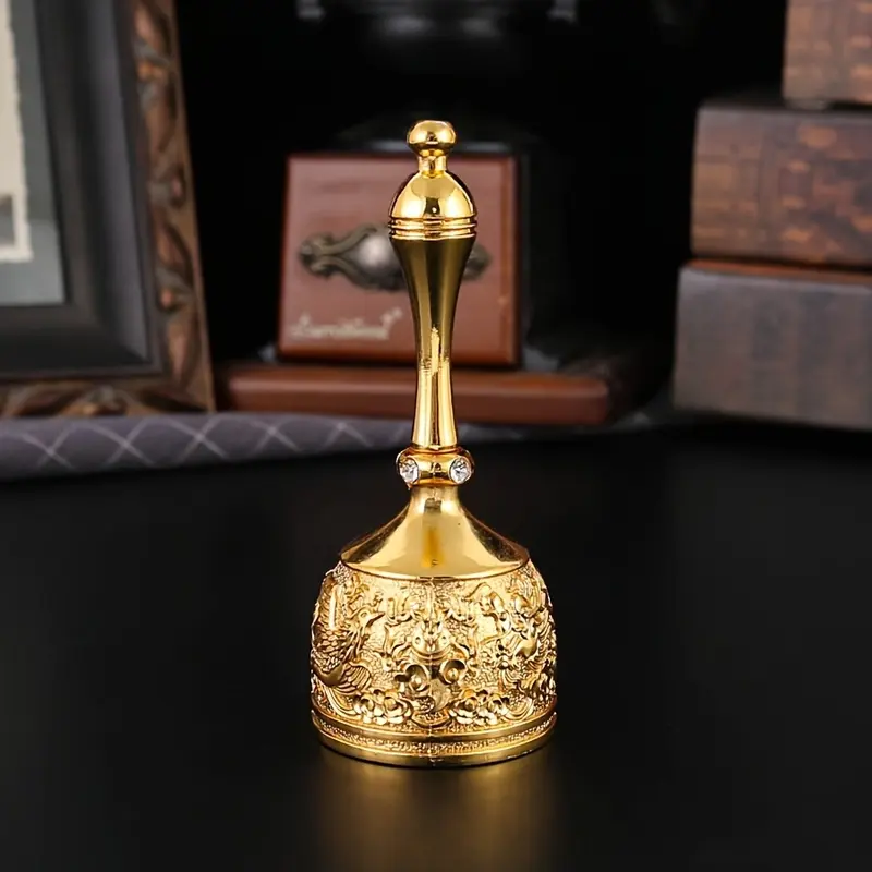 Vintage Dragon Phoenix Relief Metal Hand Bell with Handle, Distressed Craft Decorative Desk Bell, Desk Ornaments, Home Desktop Decoration Ornament, Gift for Retro Enthusiasts