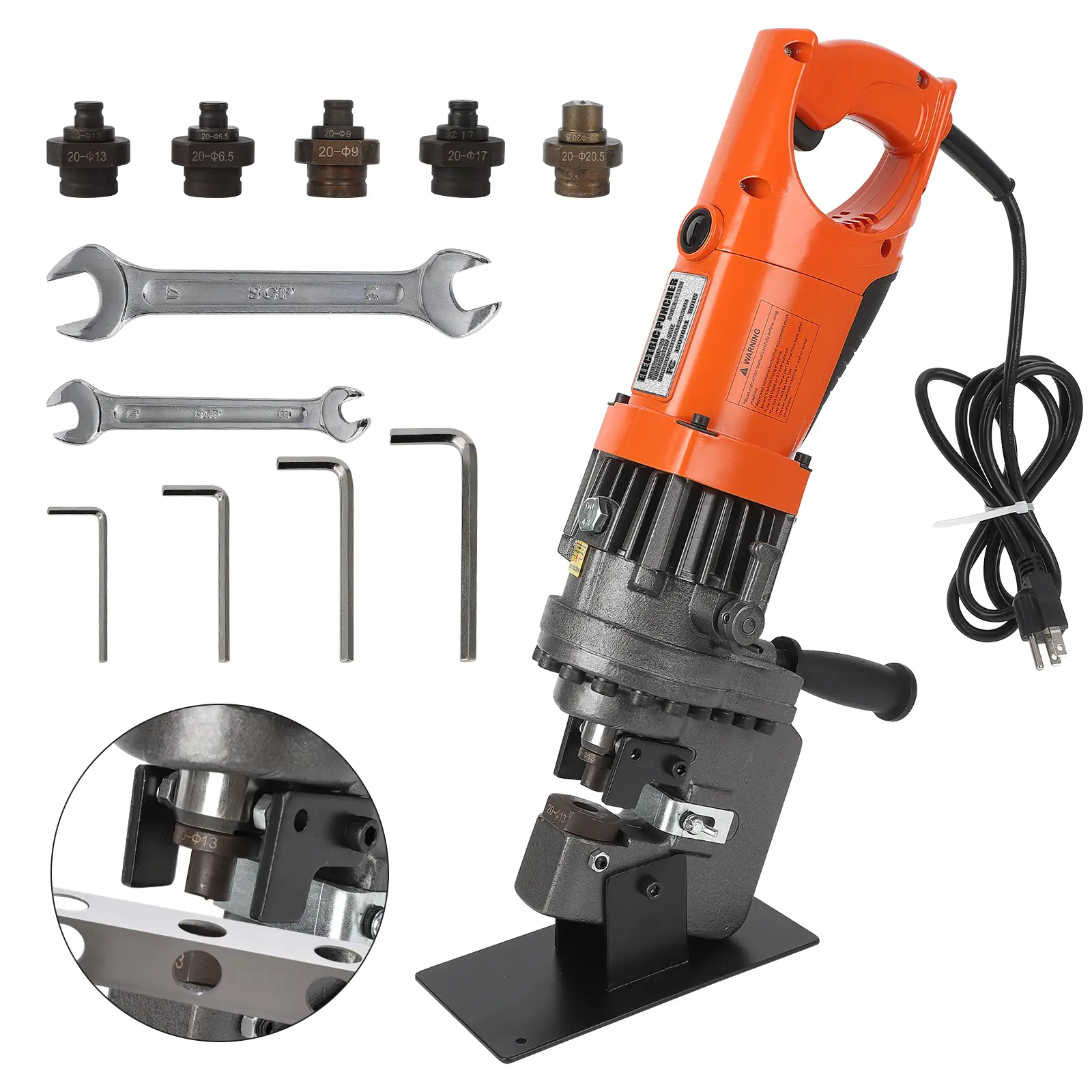 1200W 10 Ton Fast Accurate Electric Hydraulic Hole Puncher, Heavy Duty Portable Sheet Metal Punch Press with 5 Dies, 110V Industrial Punch Machine for Steel, Iron, Aluminum & Copper Plates