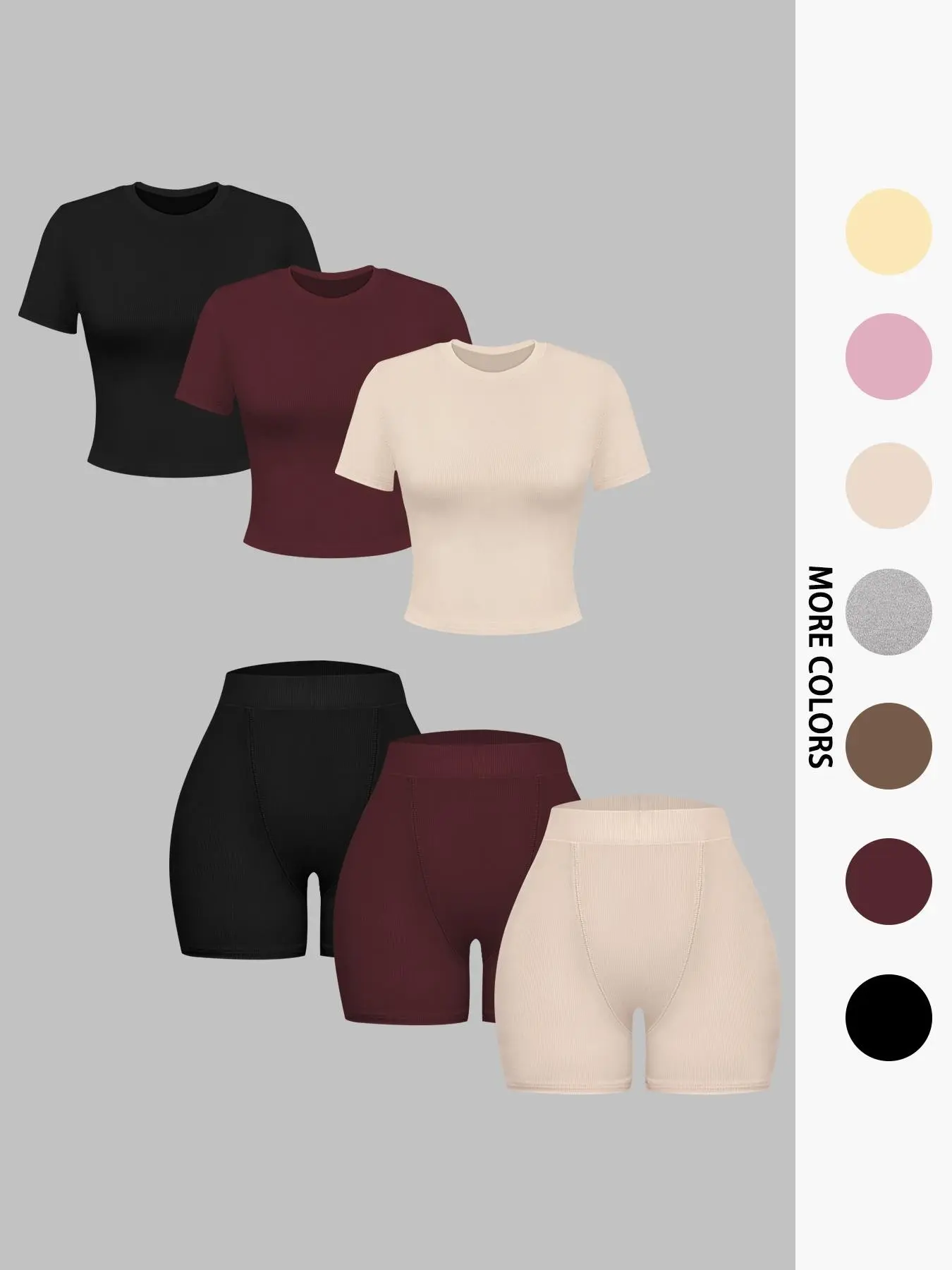 Women's Basic Solid Round Neck Tee & High Waist Shorts Ribbed Set, Casual Short Sleeve T-Shirt & Skinny Track Shorts, Women's Summer Clothes, Matching Clothing Set Women, Cute Summer Outfit
