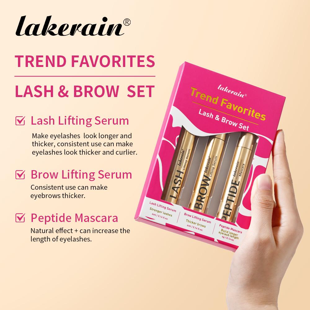 Enhanced Eyelash & Brow Kit, Mini Liquid Enhancer Set with Nourishing Lash Lifting Serum + Lengthening Brow Lifting Serum+ Long-Lasting Peptide Mascara, Natural Extension, Eye Makeup