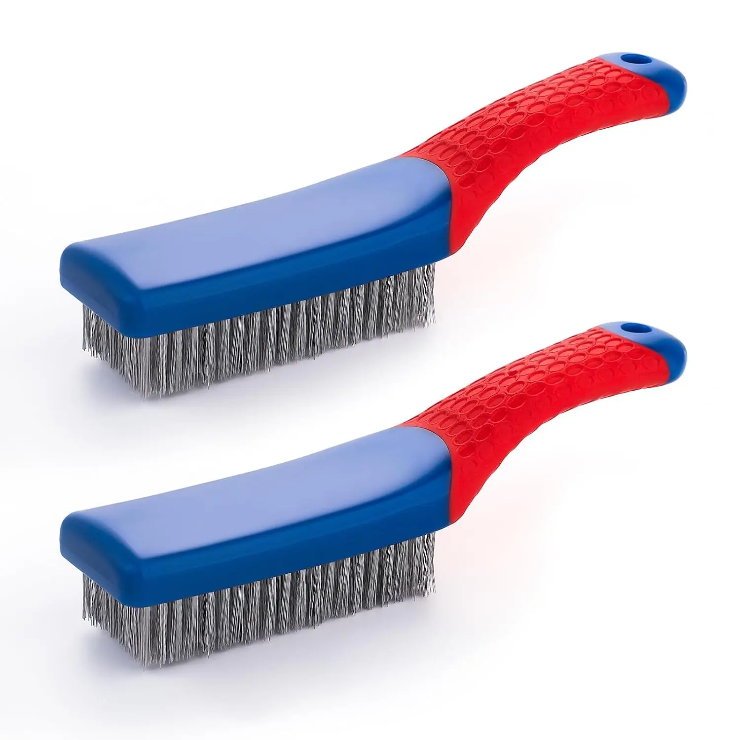 Wire Brushes 2 count Steel Brushes Heavy Duty Carbon Steel and Stainless Steel Wire Scratch Brush with Rubber  Handle (16x3.5cm)