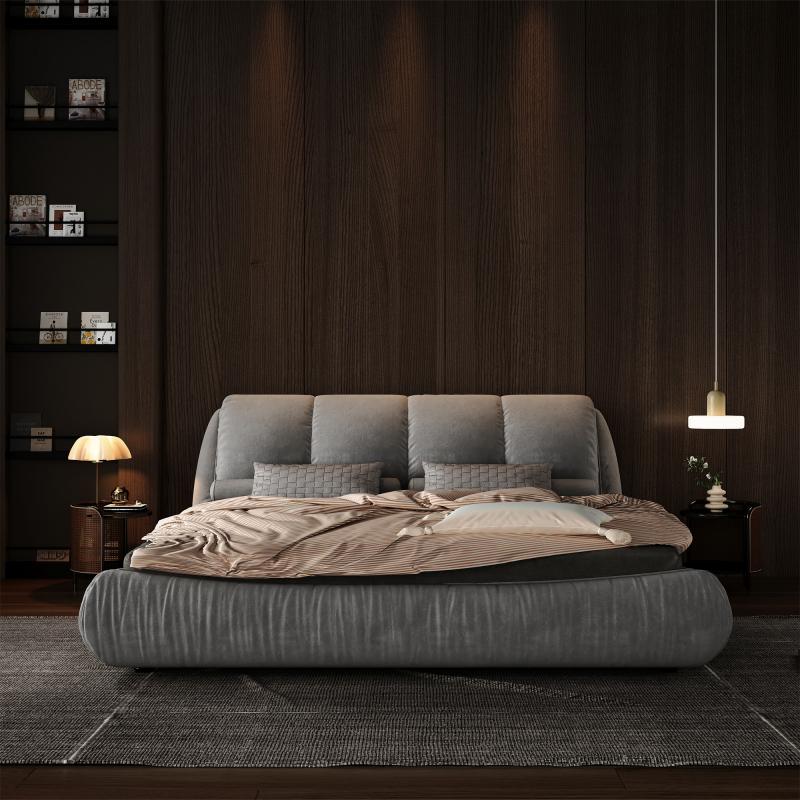 King Size Luxury Upholstered Platform Bed with Oversized Padded Backrest and Solid Wood Frame,suitable for Multiple heights of mattresses,Grey(Old Sku:W1885S00007) RR King Size Luxury Upholstered Platform Bed with Oversized Padded Backrest and Solid Wood Frame,suitable for Multiple heights of mattresses,Grey(Old Sku:W1885S00007) RR