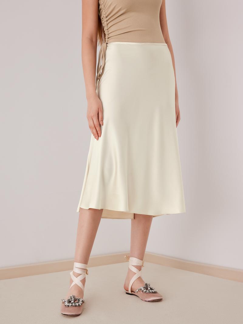 Cider Satin Solid Ruffle Long Skirt Fashion Bottom