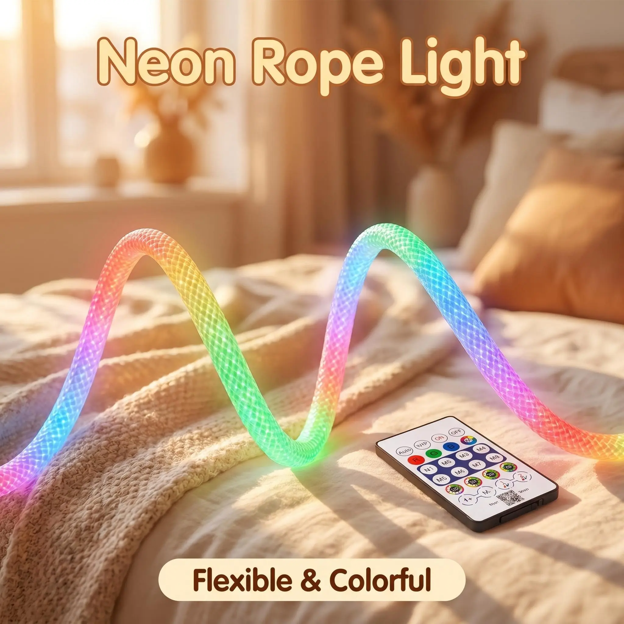 360-Degree Luminous Braided Grid LED Light Strip, Addressable IC RGB Flexible Neon Light USB Powered, Bluetooth APP Control Music Sync DIY Custom Design Wall Decoration Lighting For Gaming Room, Living Room, Bedroom And Party