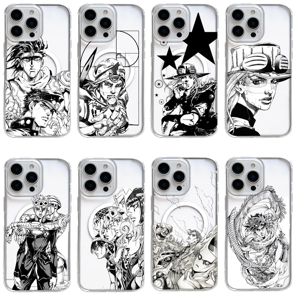 JoJo's Bizarre Adventure Black White Manga Line Art Print Magnetic Phone Case for iPhone 17/16/15/14/13/12/11 Pro Max/Pro/Plus & Samsung S23/S24/S25/S26 Ultra/Plus,Perfect for Anime Fans Harajuku Street Trend Birthday Holiday Gifts