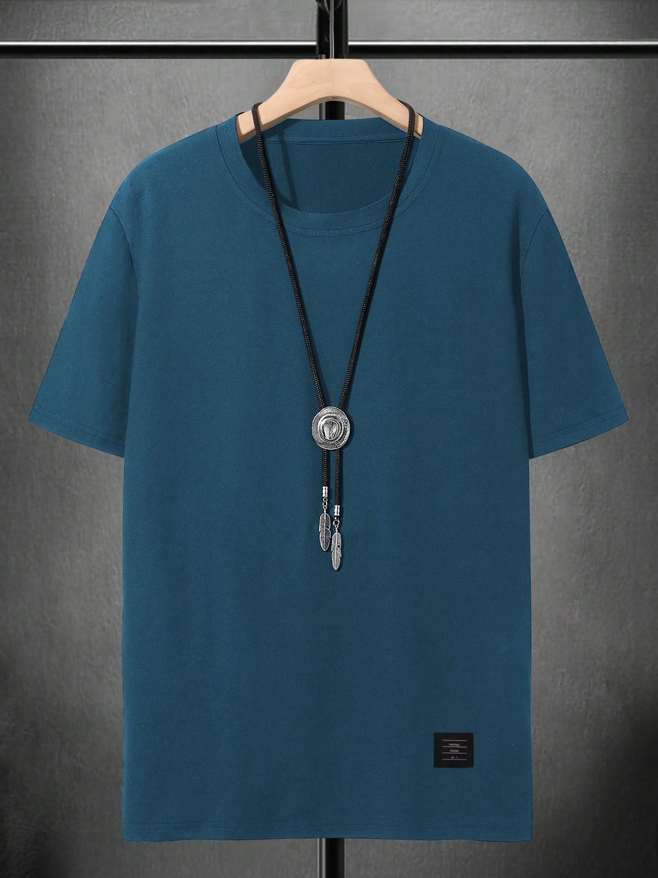 Men's Solid Short Sleeve Tee, Loose Casual Comfy Round Neck T-shirt for Summer, Fashion Men's Top for Daily Wear, Tropical