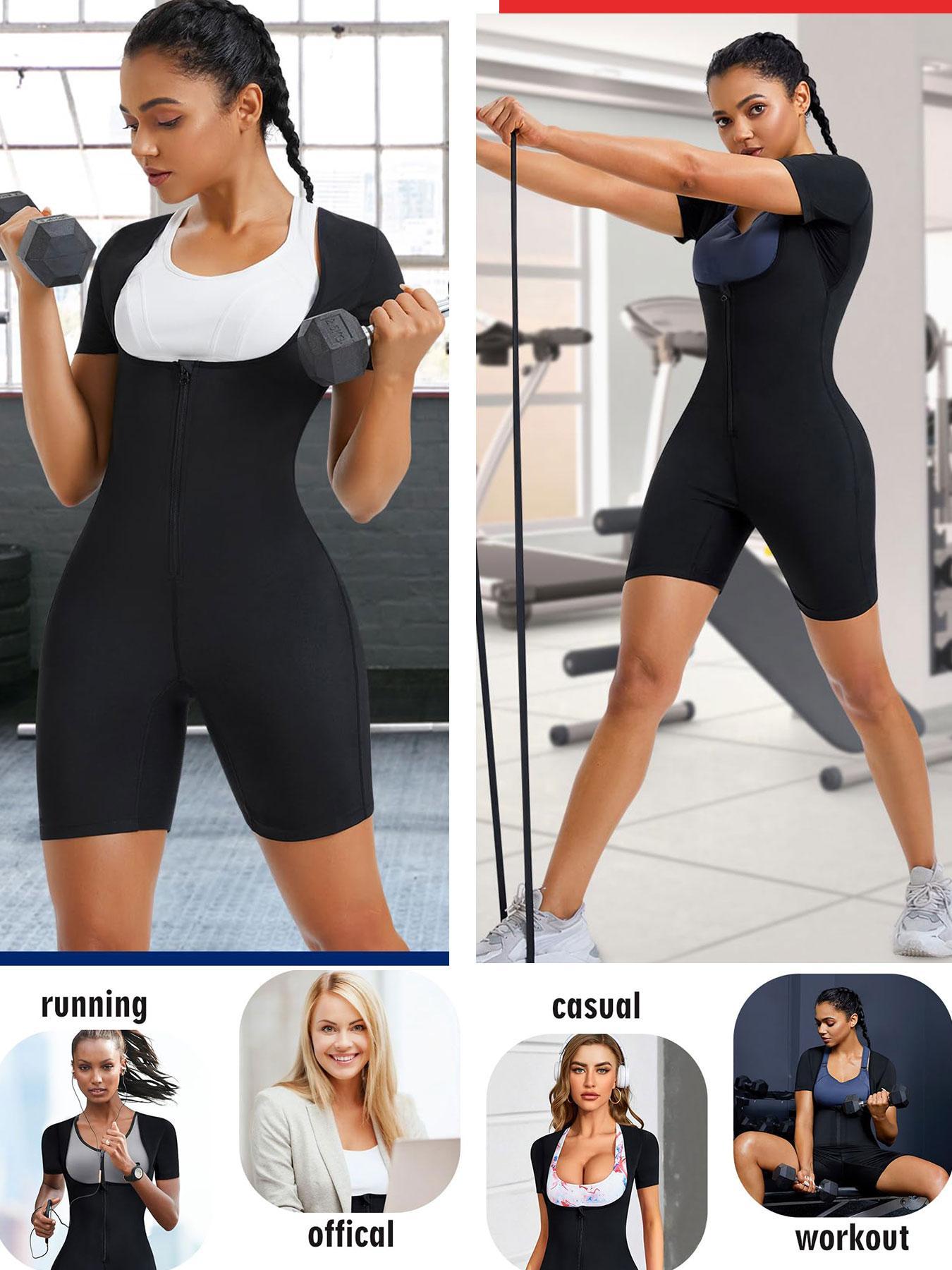 Women's Plain Zip Front Open Bust Sports Tummy Control Romper, Workout Gym Yoga Exercise Sports Romper, Ladies Sportswear Clothing for Indoor Outdoor Wear, Sports Jumpsuit