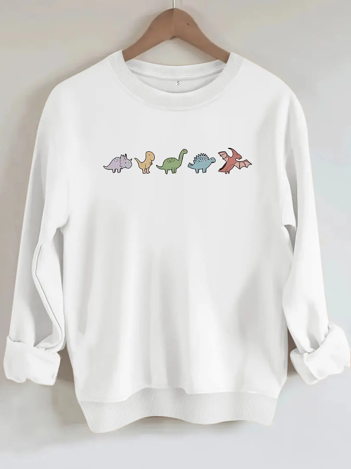 Women's Casual Fleece Sweatshirt, Cute Dinosaur Print, Round Neck, Long Sleeve, Comfortable and Stylish, All Seasons